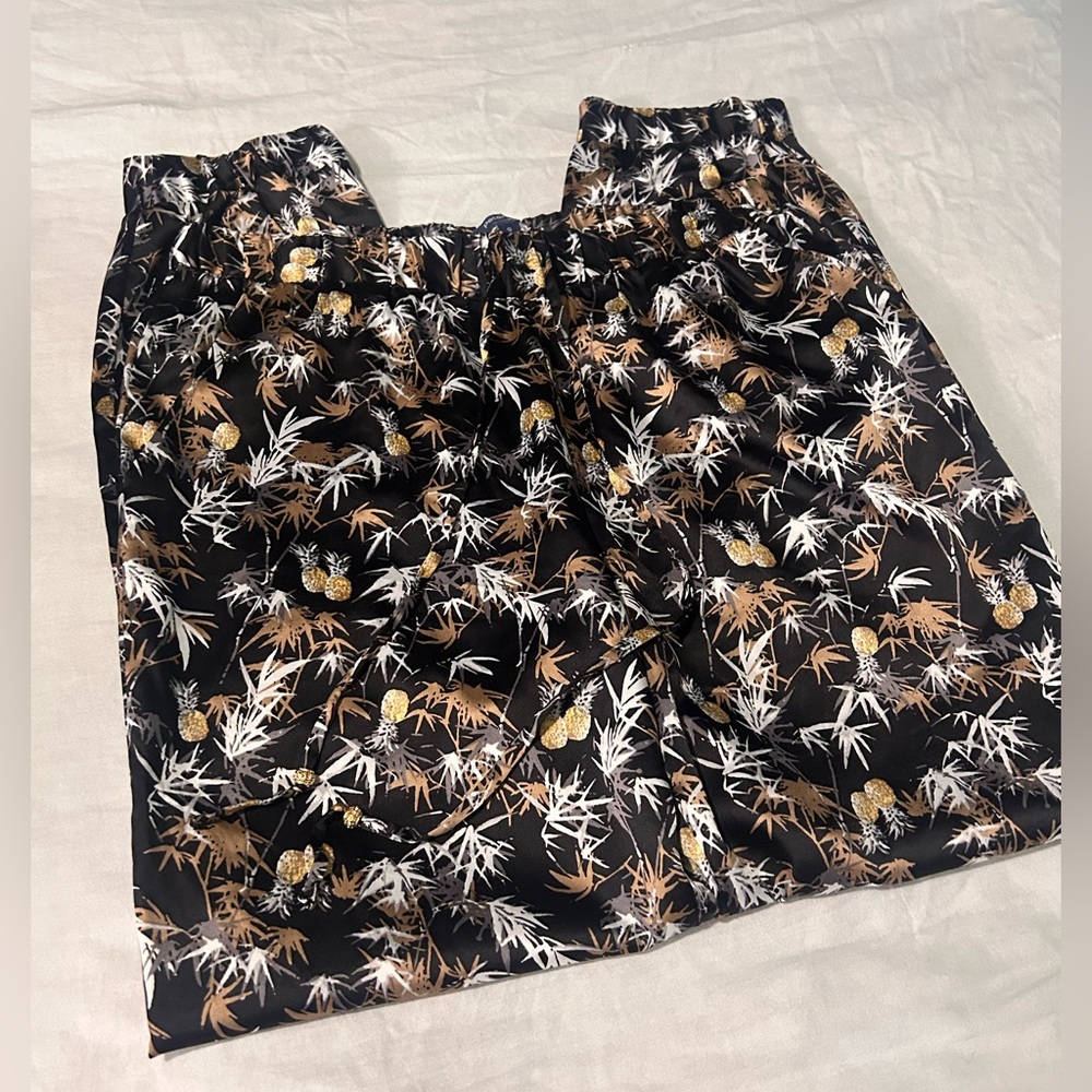 Peter Som Black and Gold Patterned Pineapple Pants